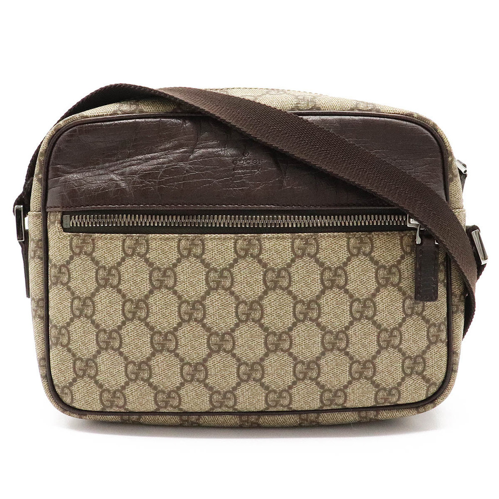 Gucci GG Supreme Plus Crossbody Bag Pouch Clutch Leather Beige Brown Cream